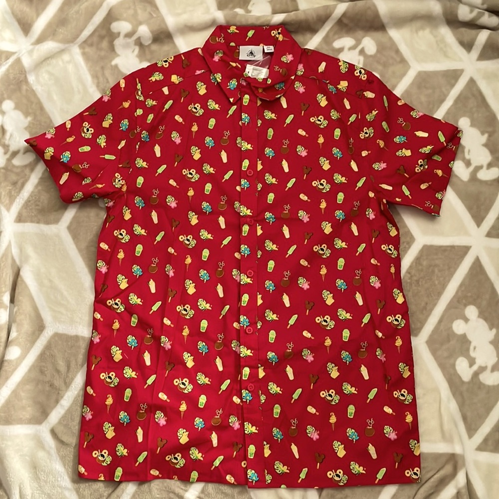 Disney- button-down collared shirt. Tiki-Room/ Adventureland themed shirt